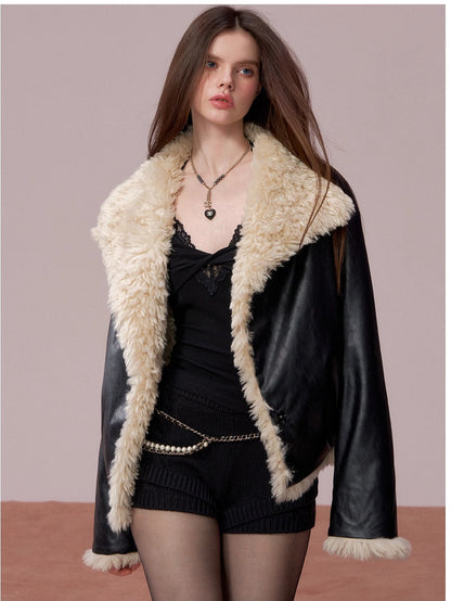 Reversible Faux Fur &amp; PU Leather Jacket