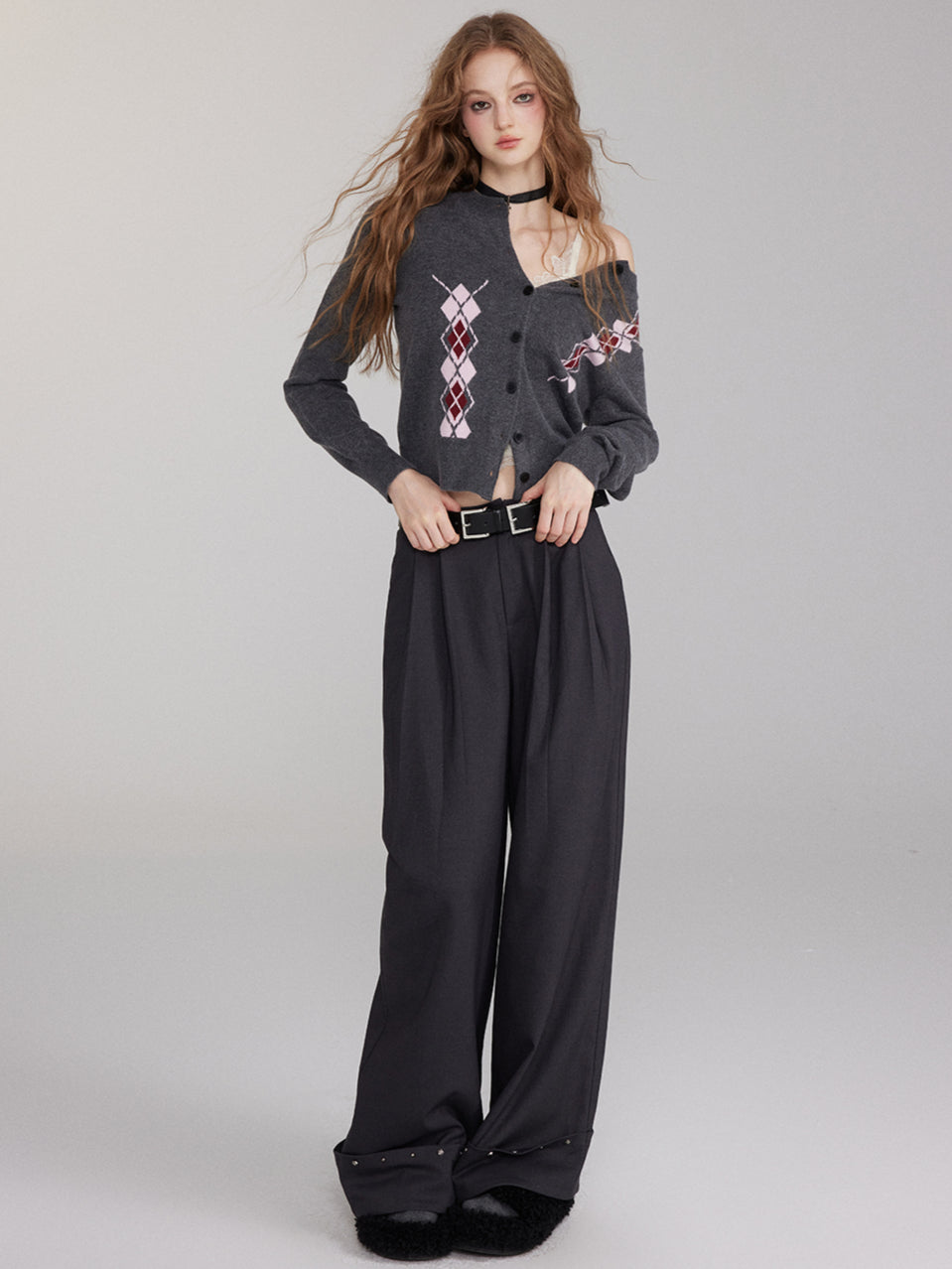 Cuffed Hem Studded Casual Pants