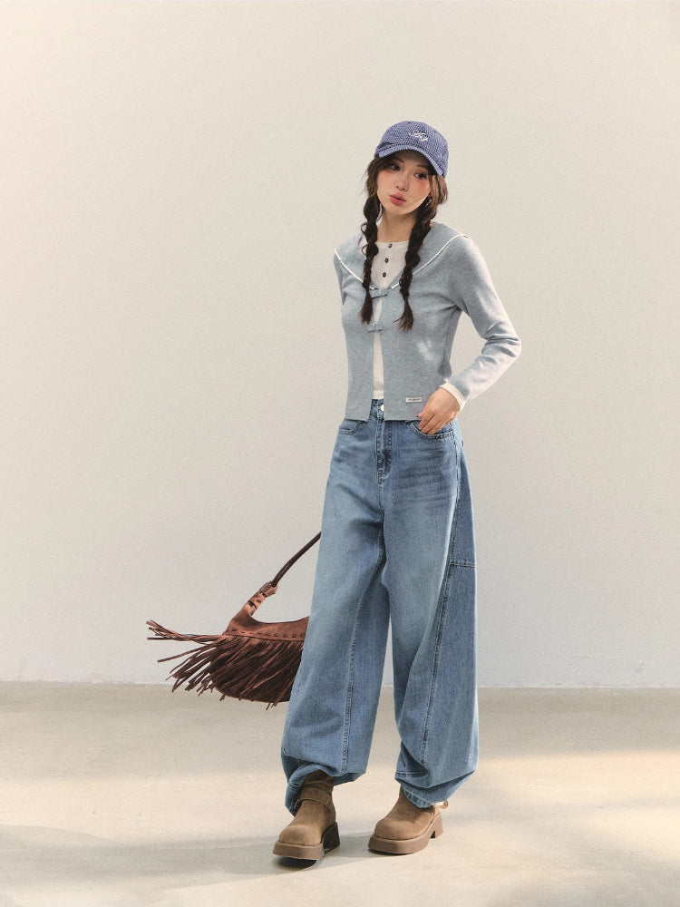 Contrasting Fake Two Piece Woolen Cardigan