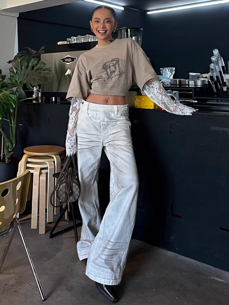 Side-Placket White Denim Jeans