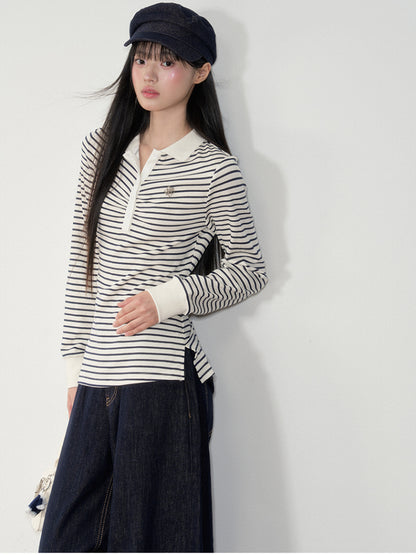 Striped Polo Long-Sleeve T-shirt - CHINASQUAD