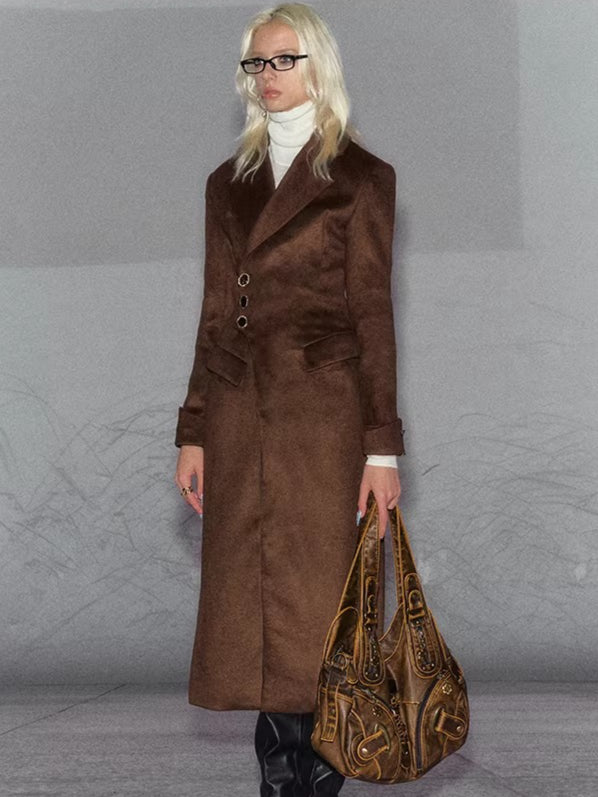 Vintage Wool Waist-Cinched Mid-Length Coat