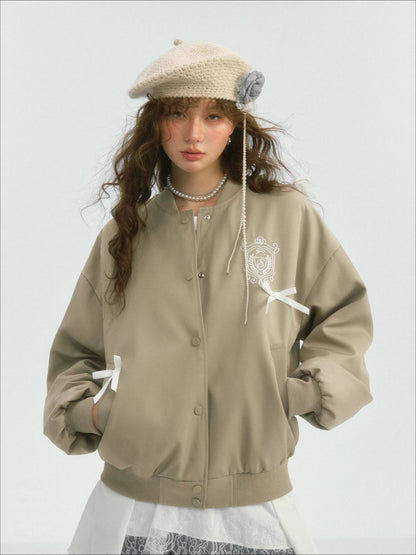 Bow Knot Badge Baseball Jacket