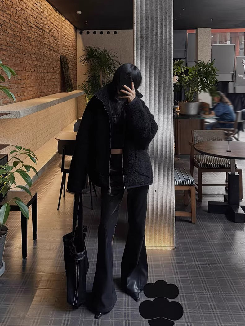 Textured Faux Leather Flared Pants