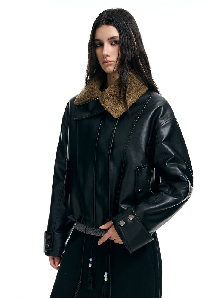 Soft Faux Leather Sherpa Jacket