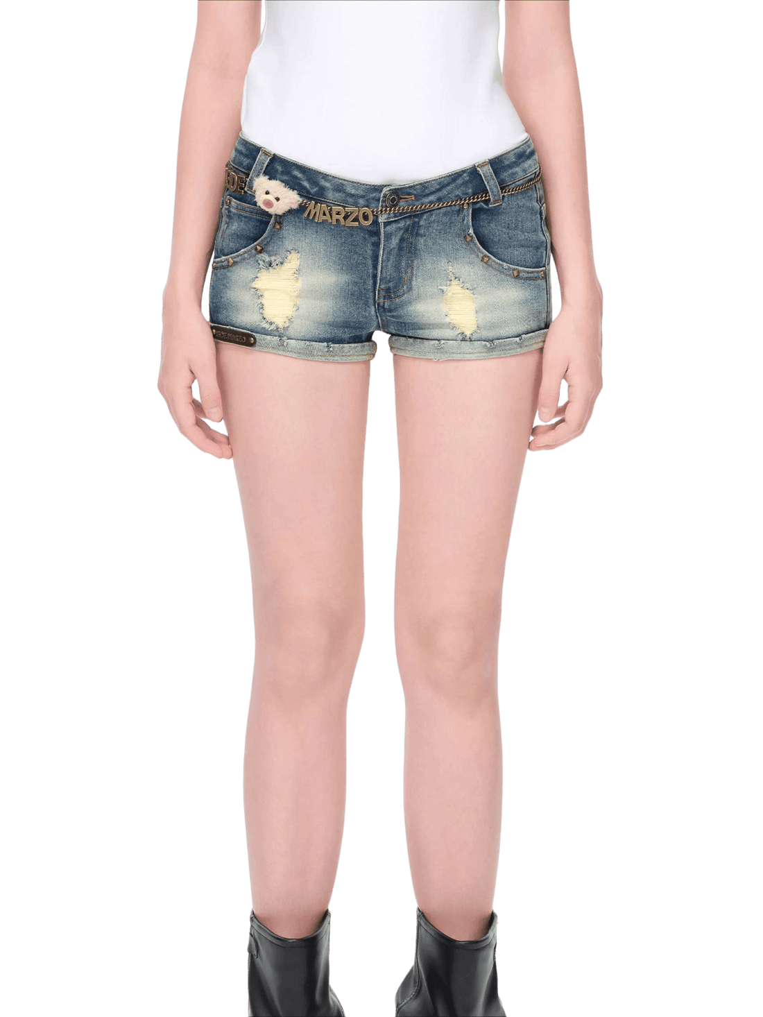 Metal Chain Low-Rise Denim Hot Shorts