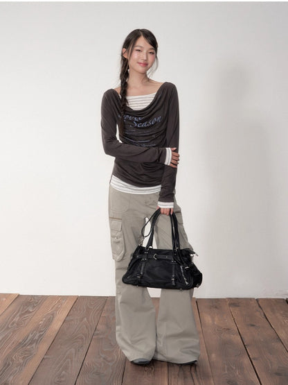 Two-piece Printed Fitted Long-sleeve T-shirt