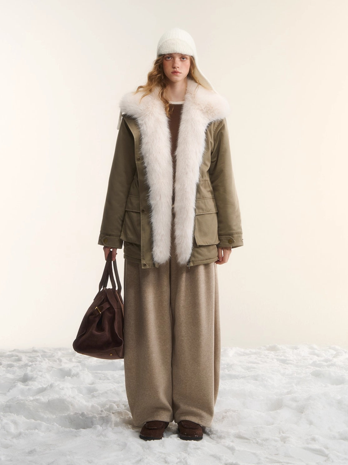 Fur-Trim Padded Utility Parka Jacket