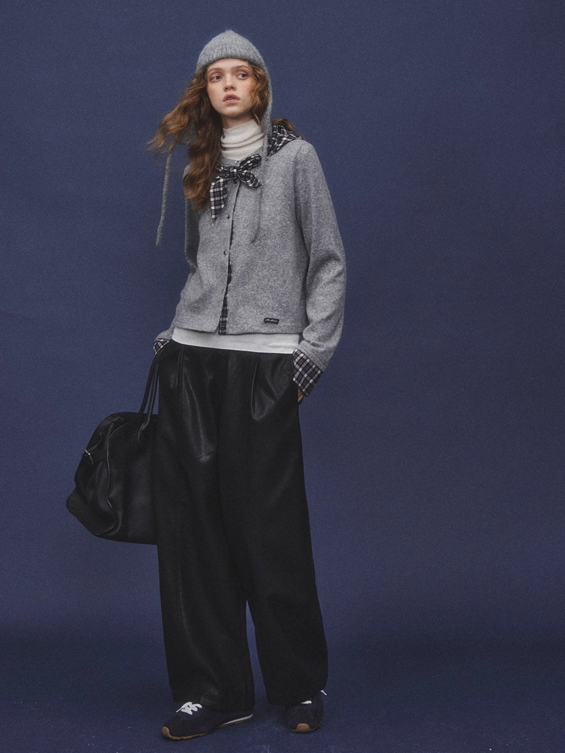 Wool-Blend Plaid Patchwork Knit Cardigan