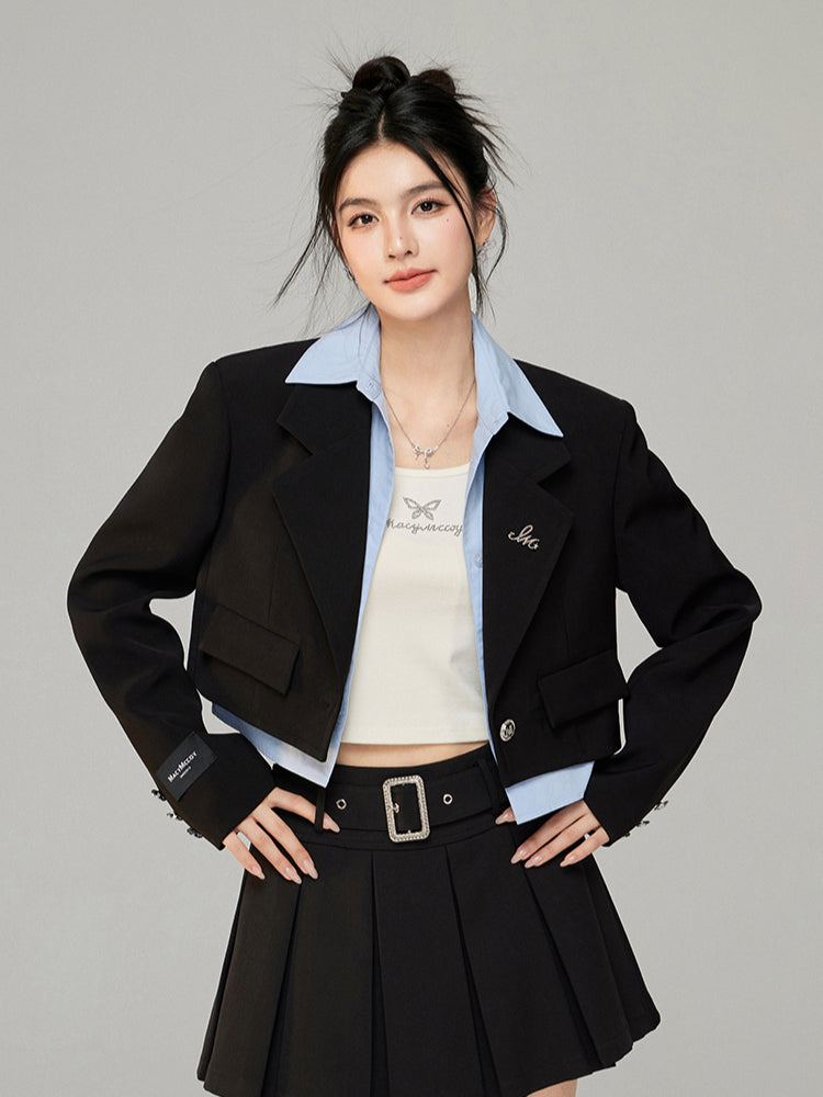 Removable Faux Two-piece Short Blazer