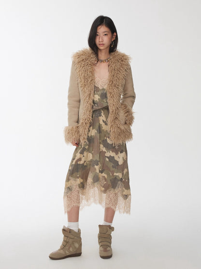 Suede Shearling Embroidered Panel Jacket
