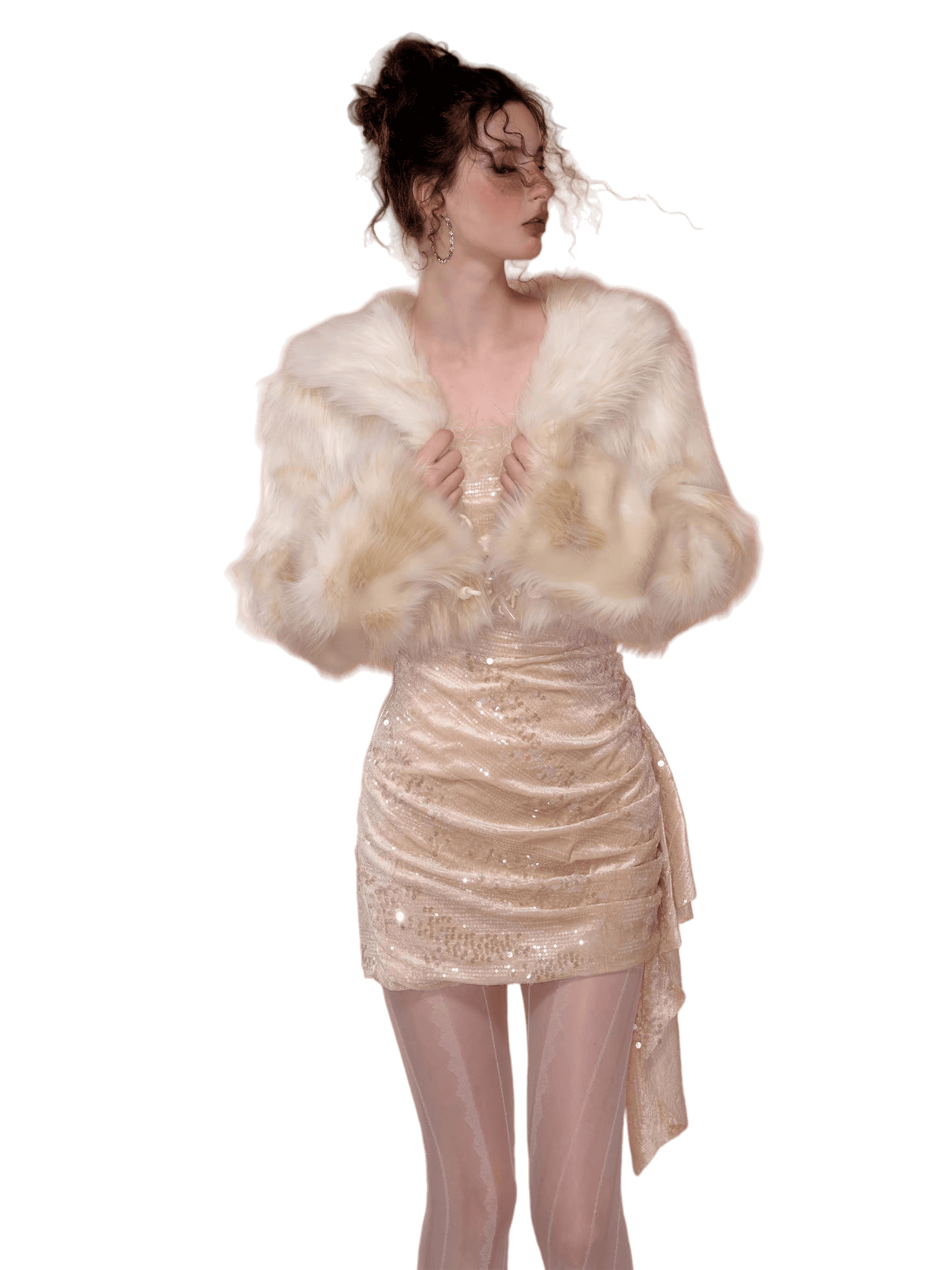 Bodycon Dress &amp; Vintage Faux Mink Fur Set