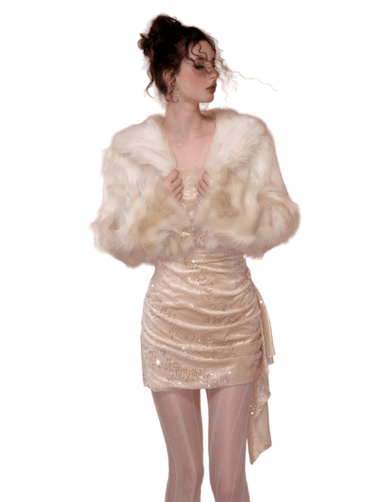 Bodycon Dress &amp; Vintage Faux Mink Fur Set