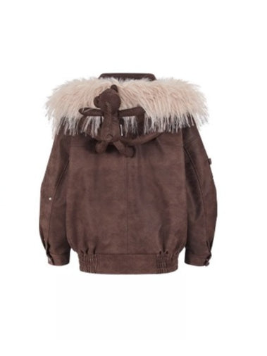 Detachable Fur Collar PU Padded Jacket