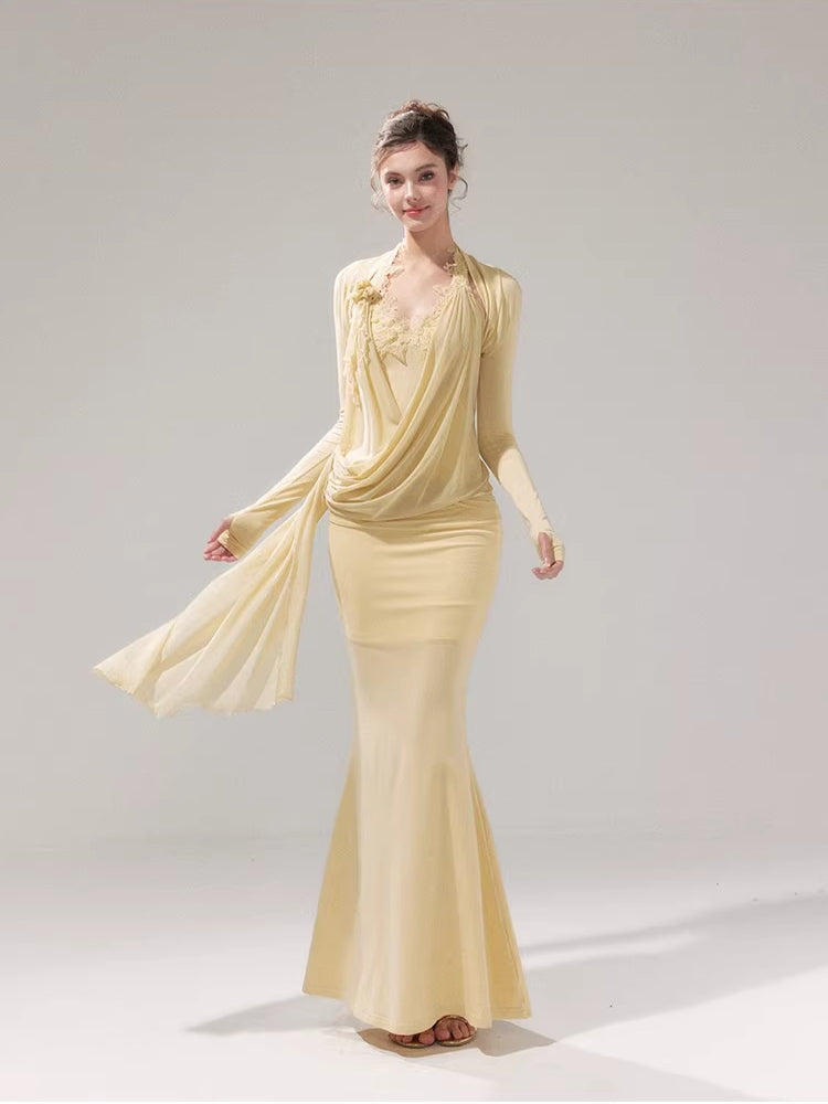 Knit Mesh Top Camisole &amp; Maxi Skirt Set