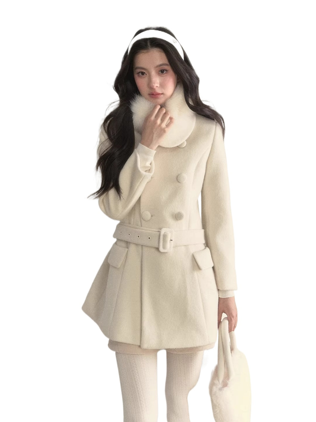 Wool Blend Double-Breasted Midi Coat