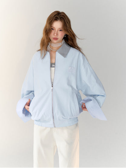 Light Blue Collar Color-block Workwear Jacket