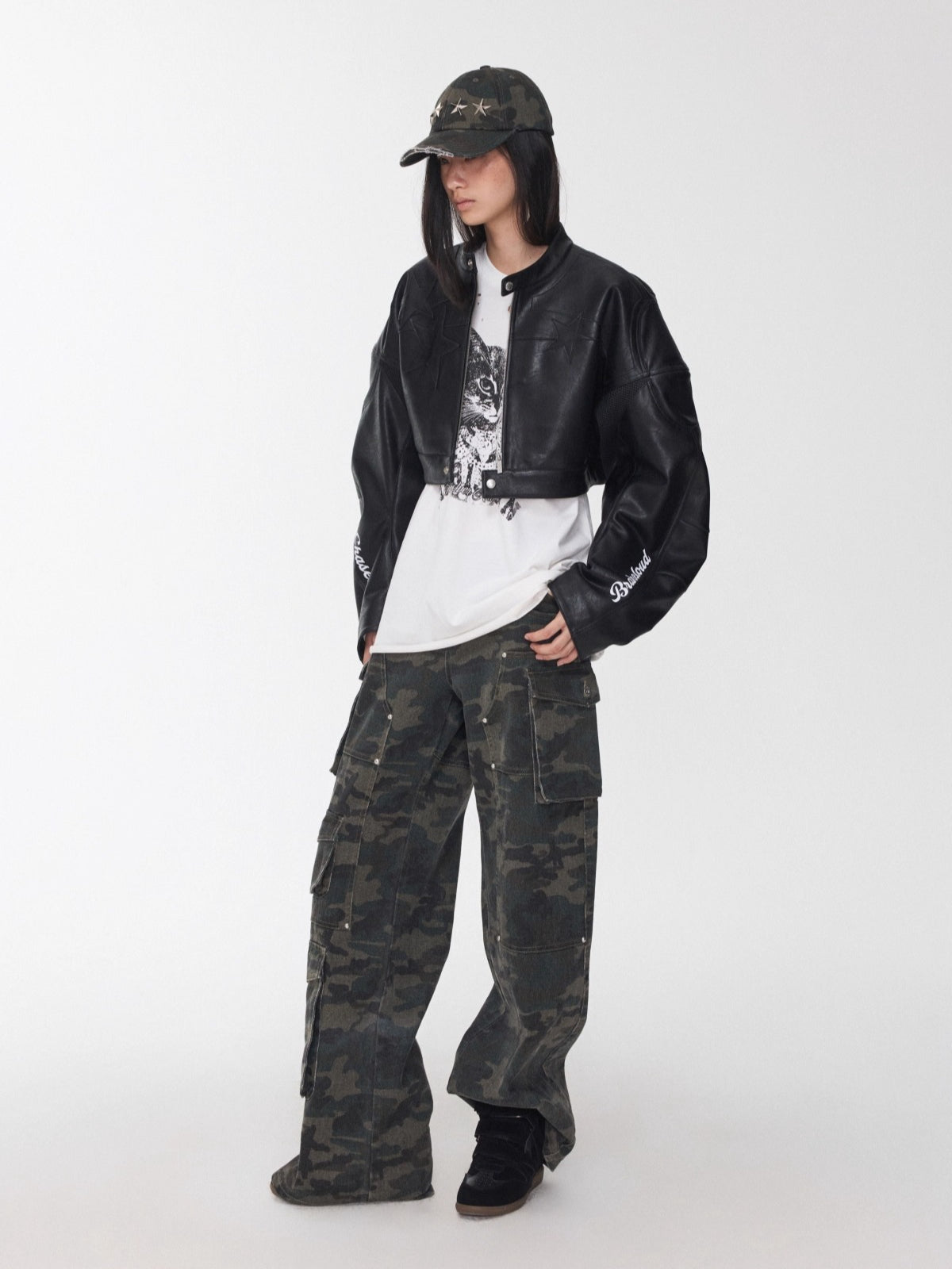 Distressed Star-Studded Camouflage Baseball Cap
