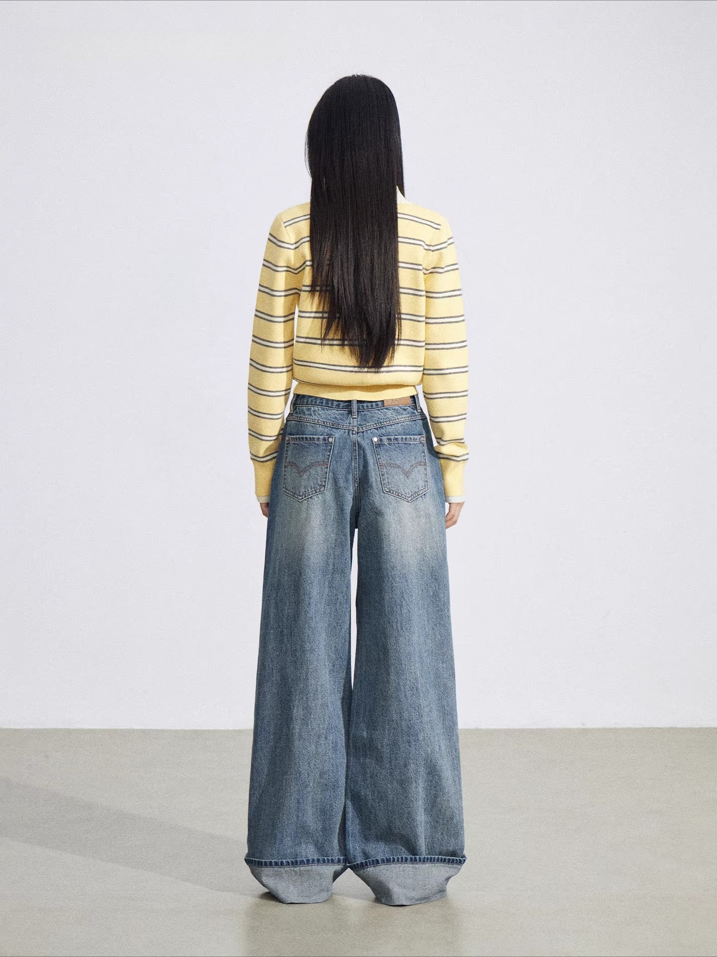 Vintage Wash Embroidered Wide-Leg Jeans