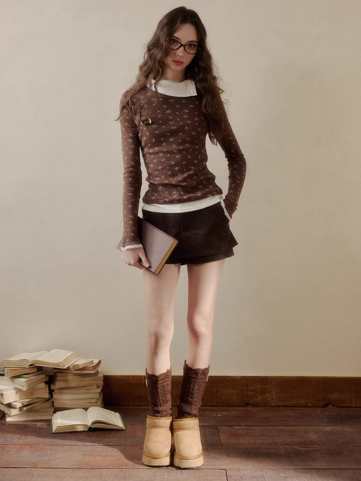 Knit Polo-Collar Long Sleeve T-Shirt