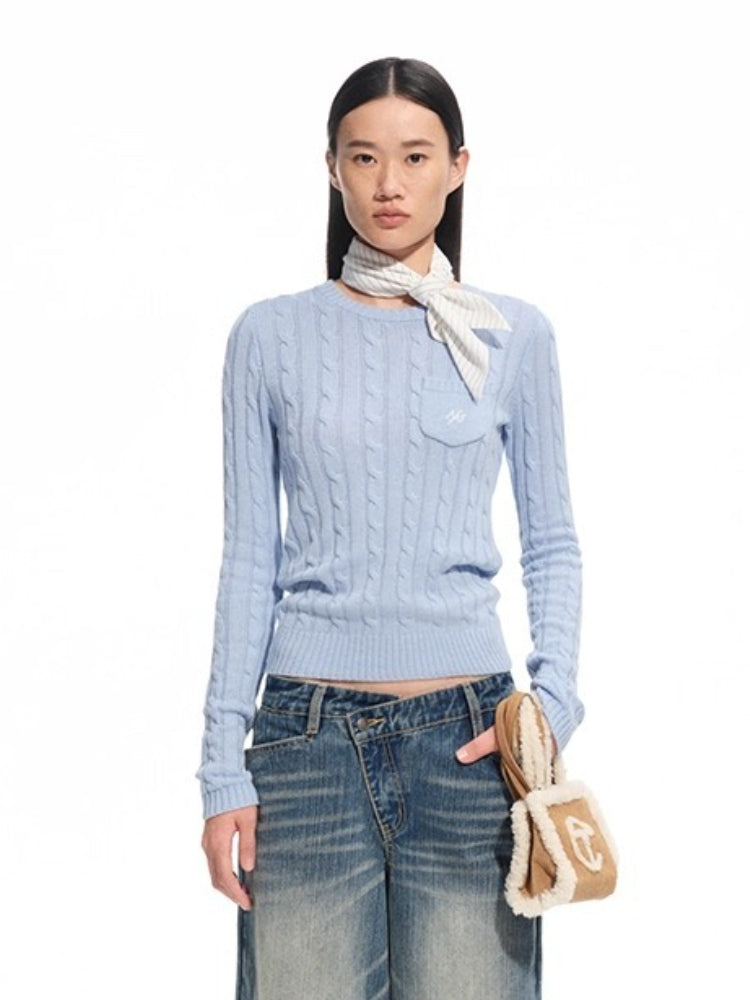 &quot;Djembe Series&quot; Wool Round Neck Slim Knit Crewneck