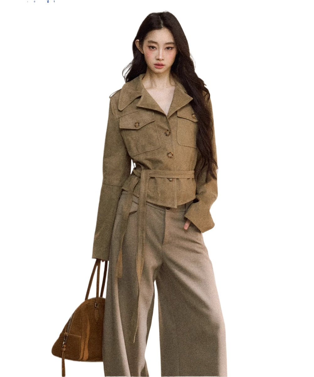 Khaki Suede Cropped Jacket