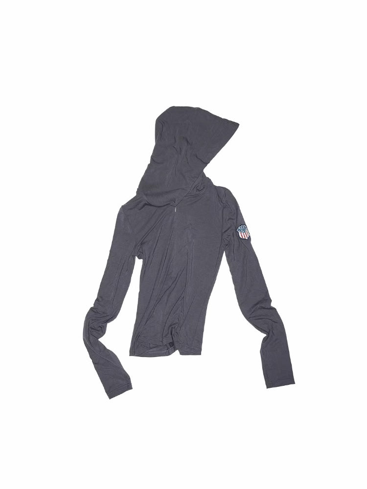 Hooded Zip-up Long-sleeve T-shirt