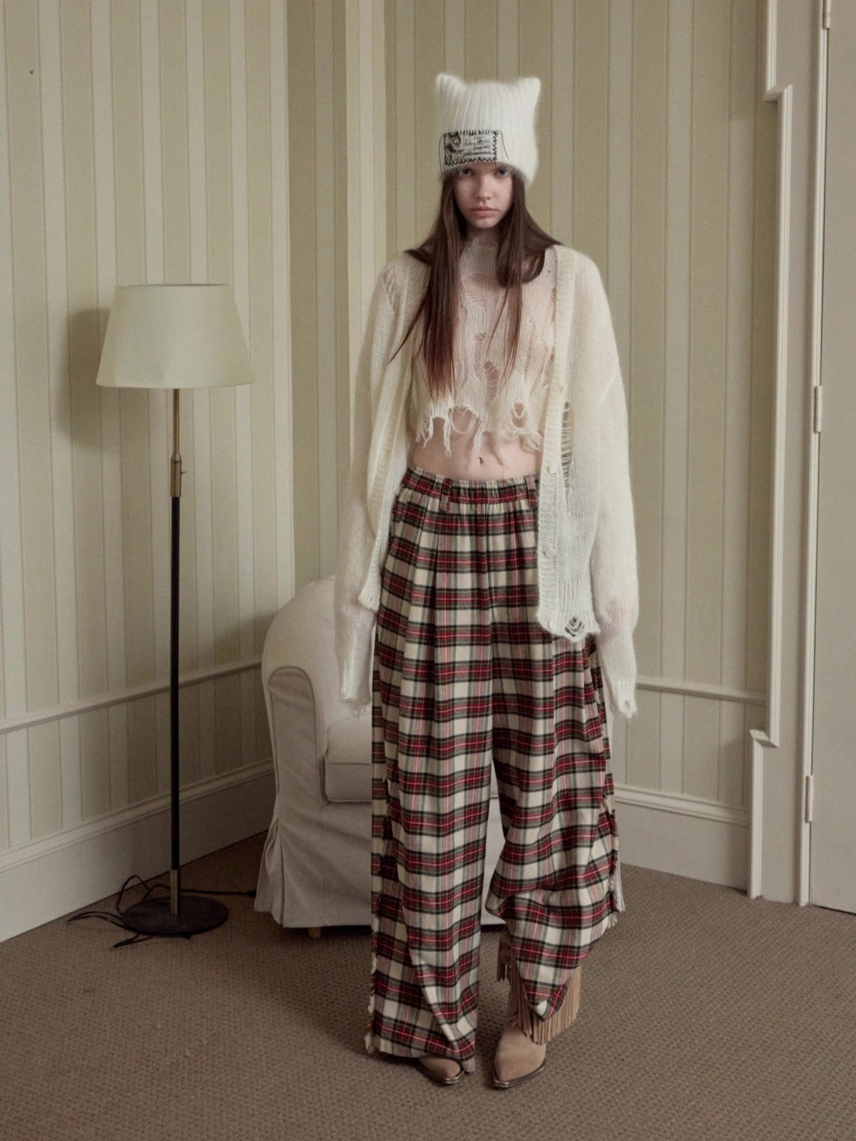 Mohair Star Cutout Slouchy Knit Cardigan