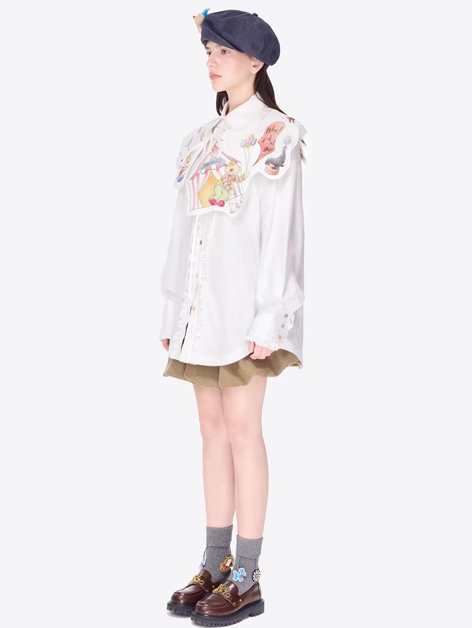 Detachable Cape Shirt Mid-Length Jacket