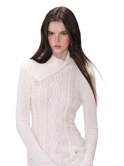 Shimmering Collared Slim-Fit Knit Sweater