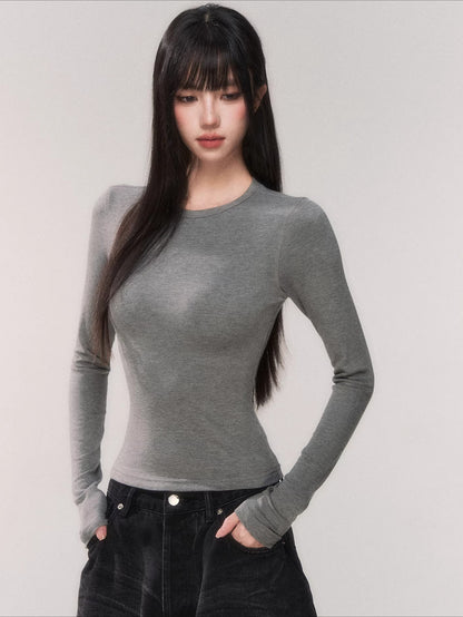 Waist-Cinching Long-Sleeve Crewneck Base Tee