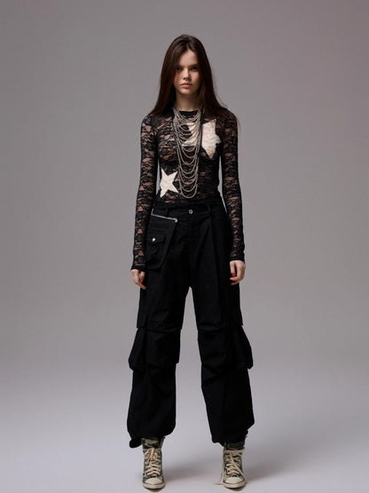 Color-Block Patch Lace Bottoming Top