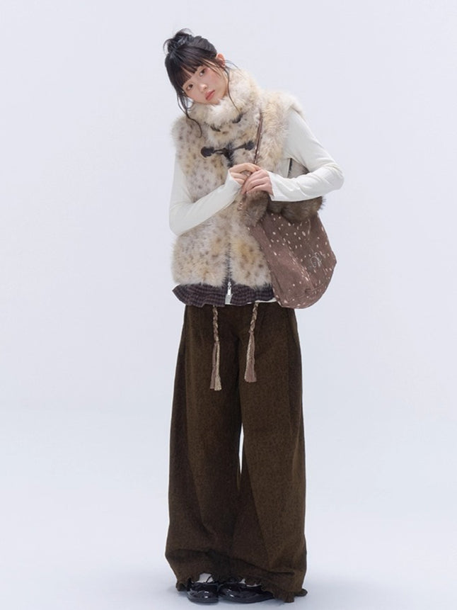 Leopard Pocket Pleated Wide-Leg Pants