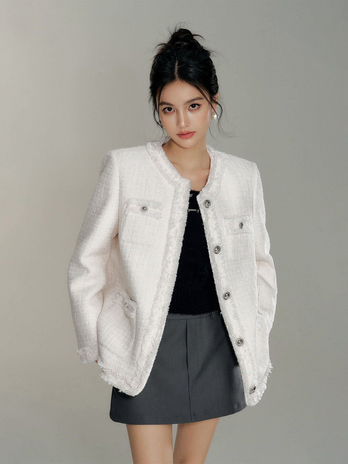 Chanel-Style Wool Outer Layer Down Jacket