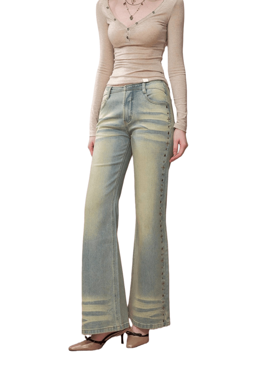 Straight-Leg Washed Denim Pants
