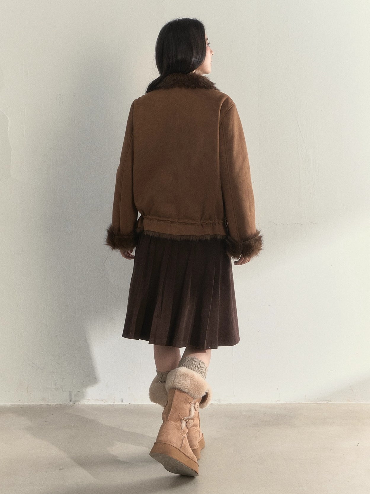 Oak Brown Suede Embroidered Shearling Jacket