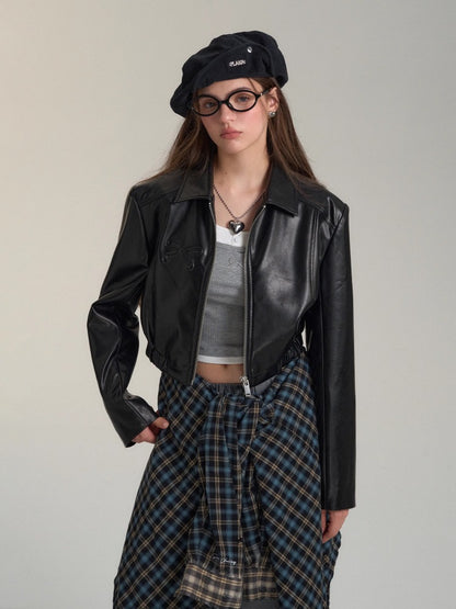 Black Butterfly Knot Faux Leather Moto Jacket