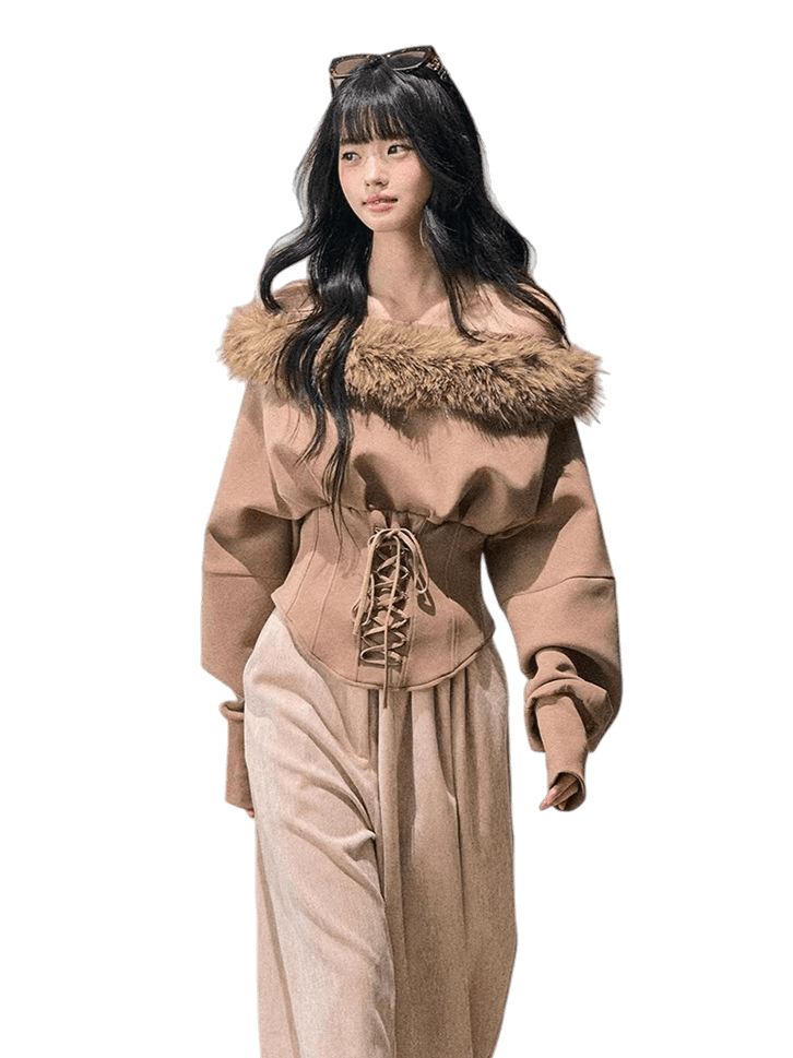 French Off-Shoulder Fuzzy Knit T-Shirt