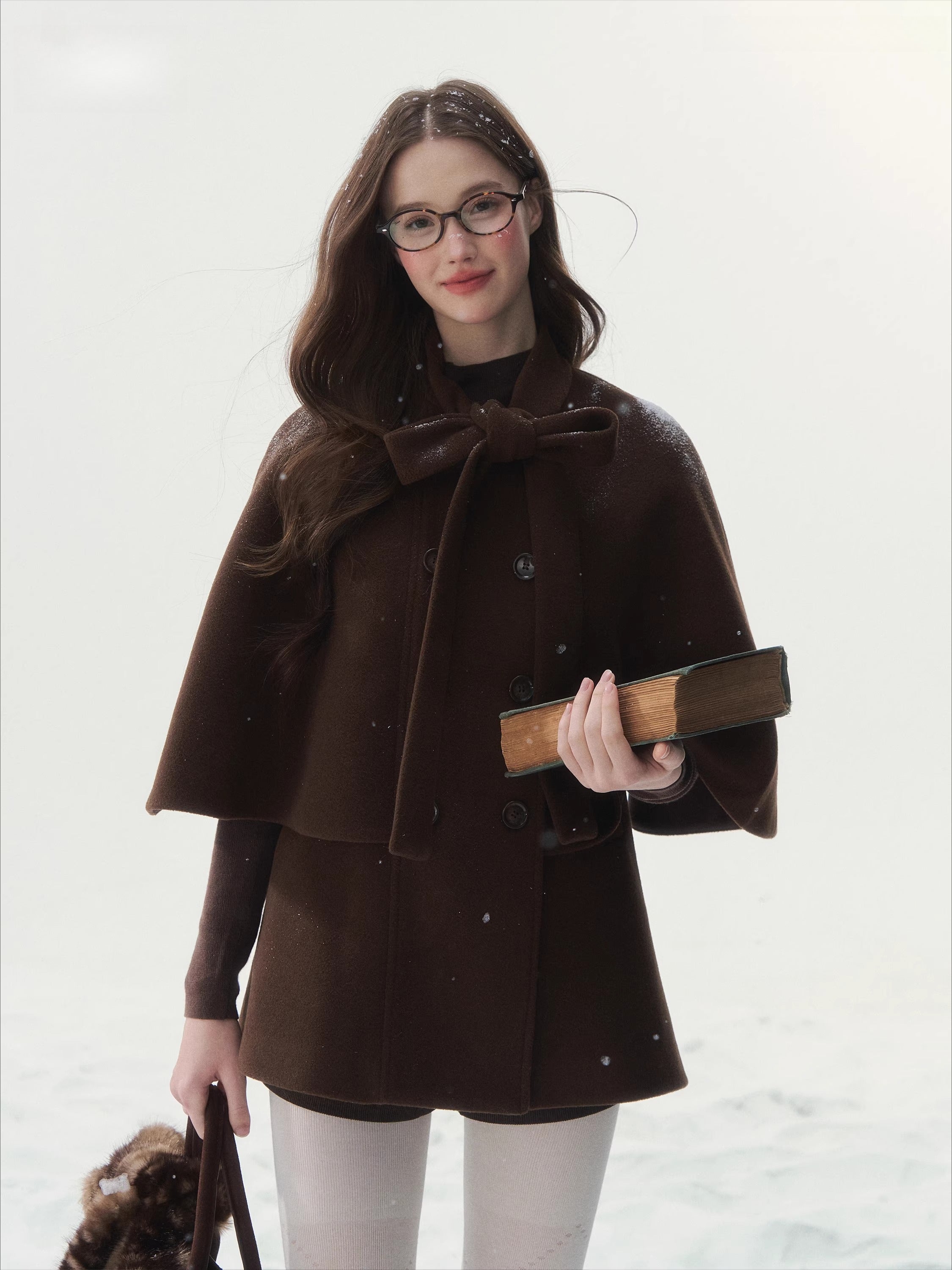 Double-Breasted Bow-Tie Cape Jacket