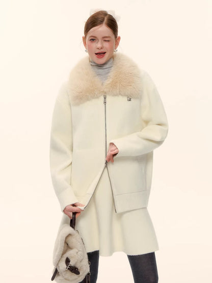 Wool-Blend Zip-Up Knit Jacket