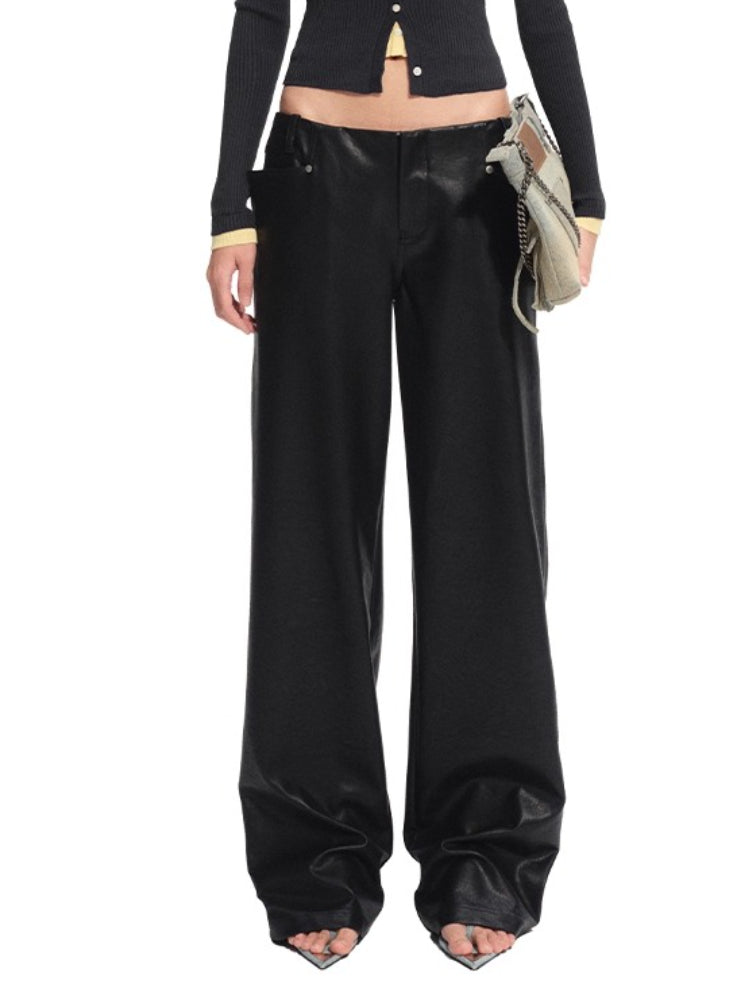 Matte Mid-Rise Leather Pants