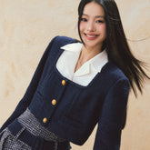 Square Neck Spliced Jacket & Short Skirt Set - CHINASQUAD