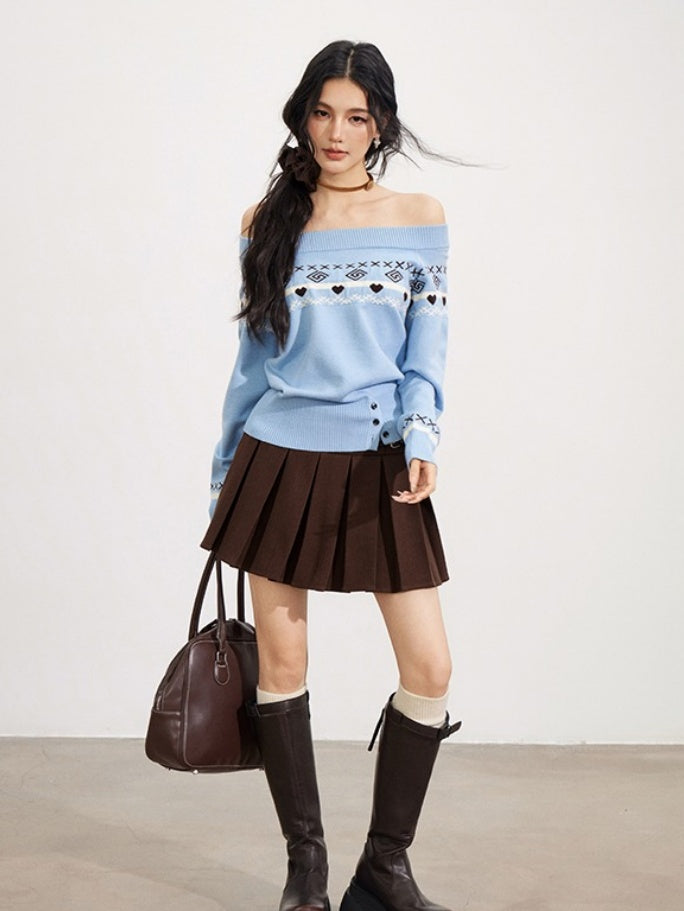 Fair Isle Off-Shoulder Knit Sweater