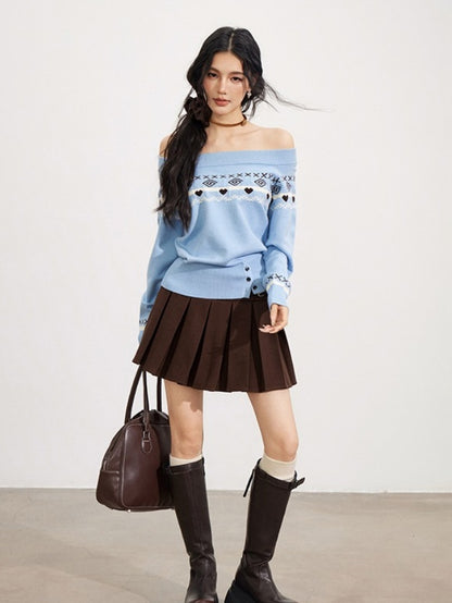 Fair Isle Off-Shoulder Knit Sweater