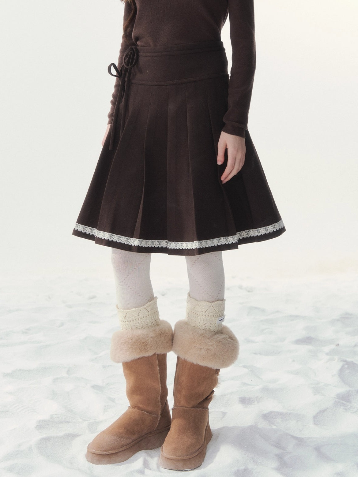 Wool-Blend Retro Pleated Skirt