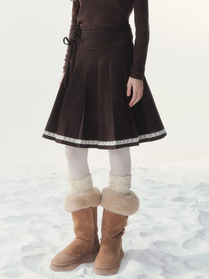 Wool-Blend Retro Pleated Skirt