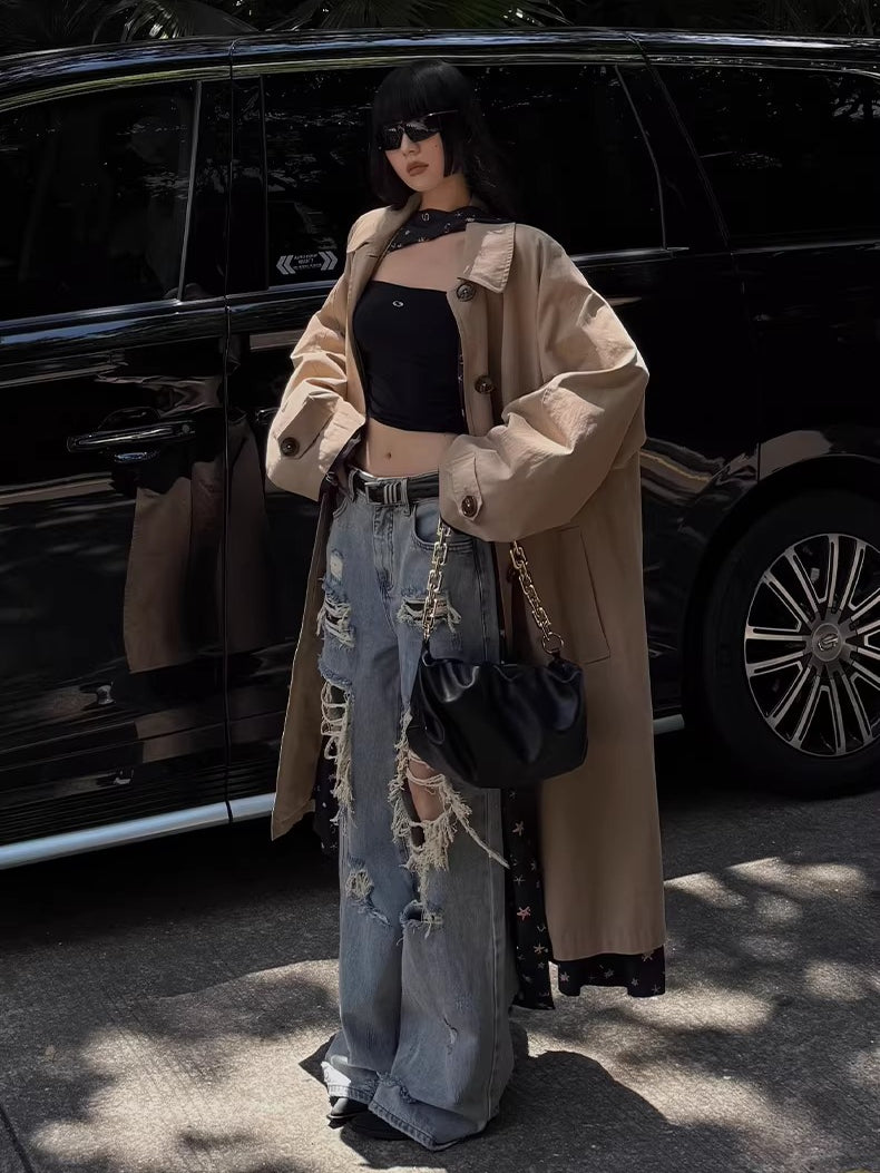 Straight-Leg Distressed Denim Jeans