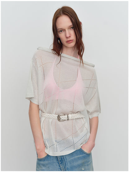 Linen Hollow-out Knitted T-Shirt