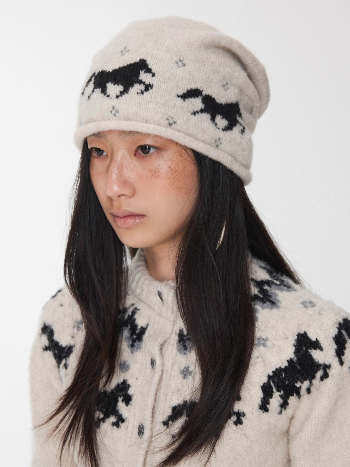 Fair Isle Pony Jacquard Knit Beanie