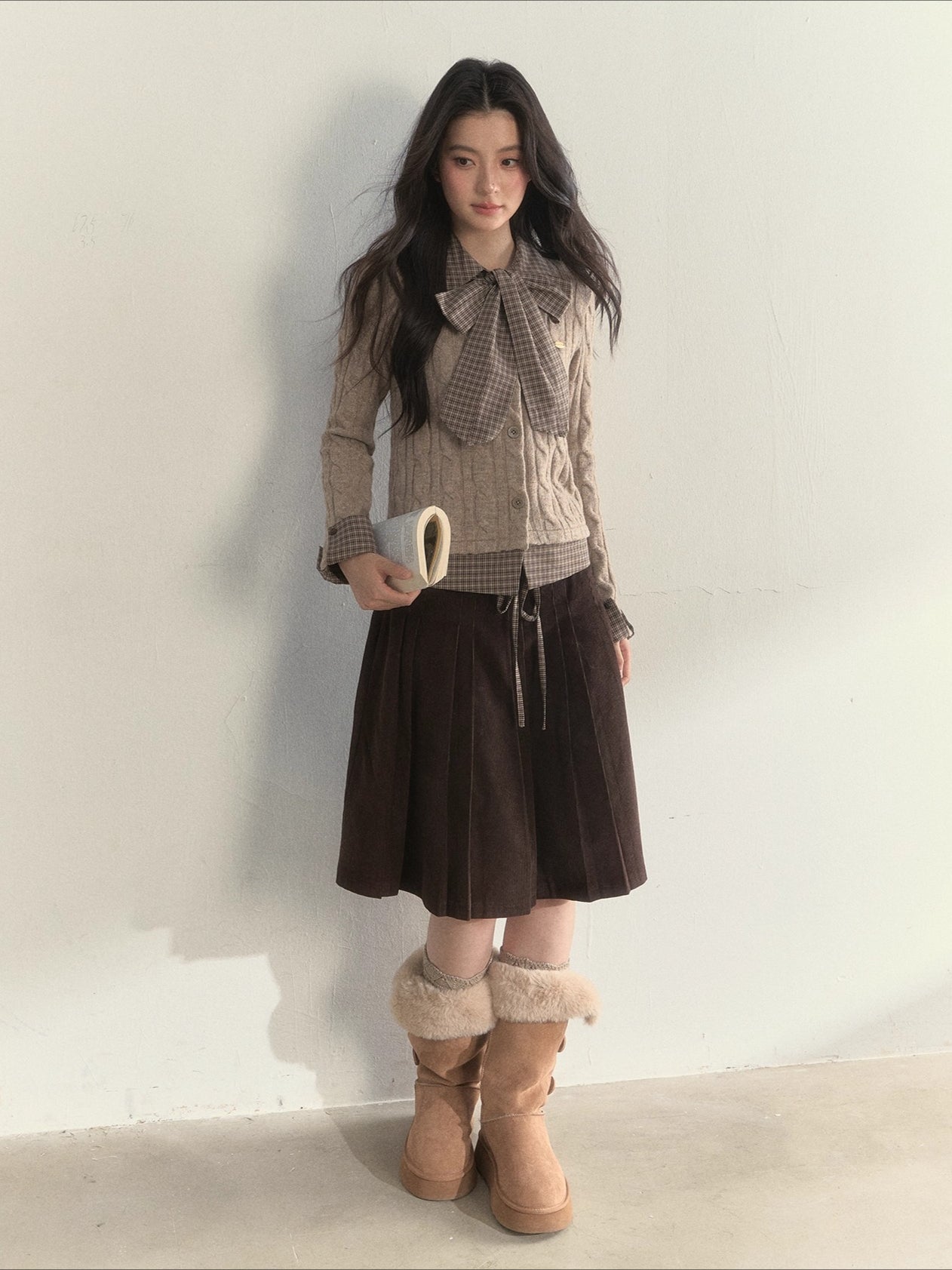 Retro Bow-Tie Preppy Layered Cable Knit Cardigan